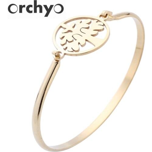 Hot Life Tree Stainless Steel Bangle Bracelet Gold /Silver Color Women Engraved Family Jewelry Best Gift Wholesale