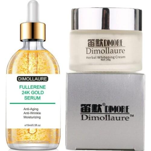 Dimollaure whitening Freckle cream+Fullerene 24k Gold Serum Anti-aging wrinkle Serum Removal melasma sunburn brown spot melanin