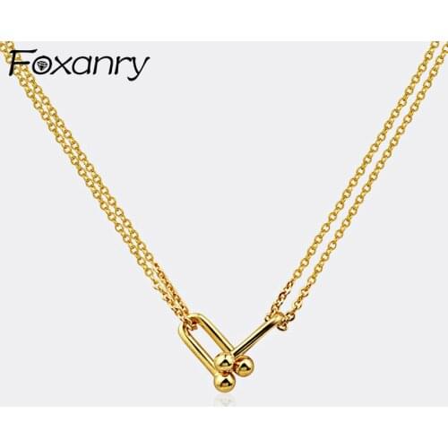 Foxanry 925 Sterling Silver Necklace U-Shaped Geometry Clavicle Chain for Women Vintage New Trend Elegant Jewelry Birthday Gifts