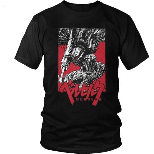 Japanese Manga Berserk T Shirt Mens Novelty Short Sleeve Cotton T-shirt Round Neck Swordsman Gatsu Tshirt Anime Tee Gift