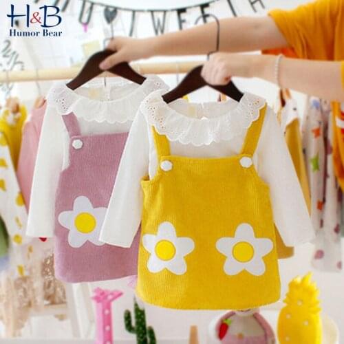 Humor Bear Baby Girls Clothes Set New Autumn Long-Sleeve Shirt + Strap Cartoon Dress 2pcs CuteToddler Infant Clothes