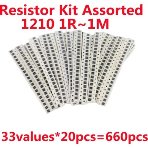 1210 Resistor Kit Assorted 1R to 1M 5% 1R 10R 22R 47R 330R 100R 1K 4.7K 10K 100K 1M 33values*20pcs=660pcs SMD Sample Kit DIY