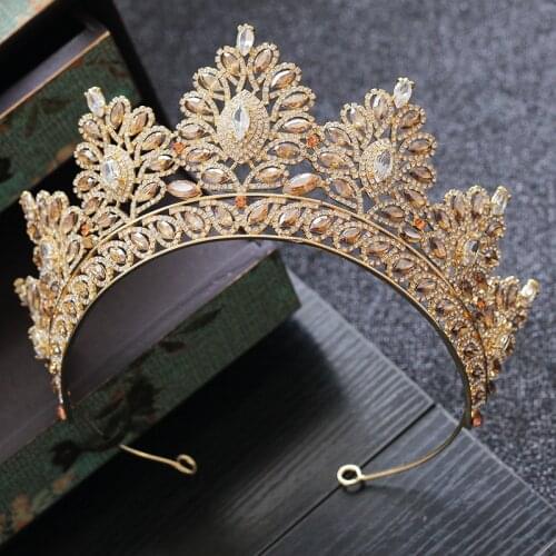 Champagne Rhinestone Baroque Bride Crown Korean Head Jewelry Wedding Hair Accessories Gold Crystal Pageant Tiaras Queen Crown