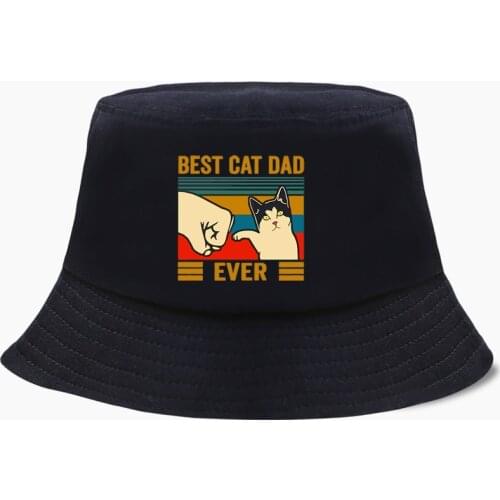 Cats Funny Best Cat Dad Ever Panama Bucket Hat Women Fishing Hats Bob Panamas Fisherman Cap Cotton Outdoor Sunscreen Black Caps