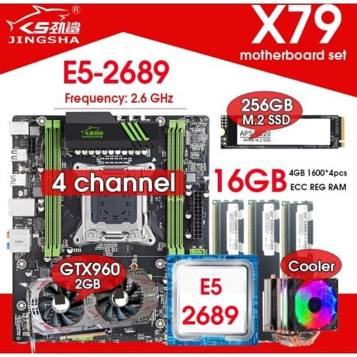 X79 Motherboard LGA2011 ATX Combos E5 2689 CPU 4pcs x 4GB = 16GB DDR3 RAM 1600Mhz with GTX960 2GB 256GBNVME M.2 SSD and Cooler