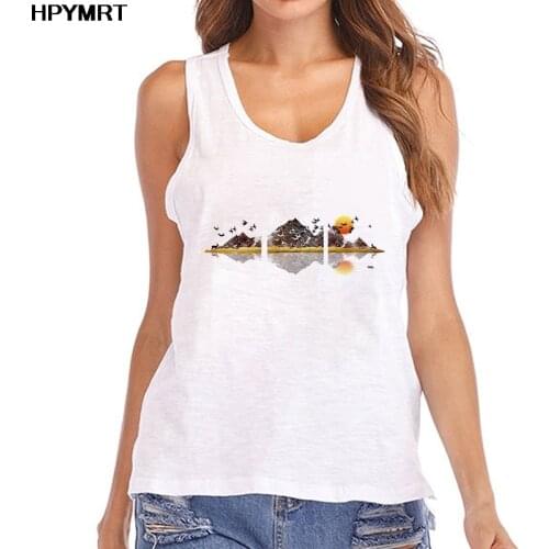 Lattice stitching beautiful landscape graphic Summer Tank Tops Women Fashion Lady Streetwear Sexy Vest Female Sleeveless Tee Top