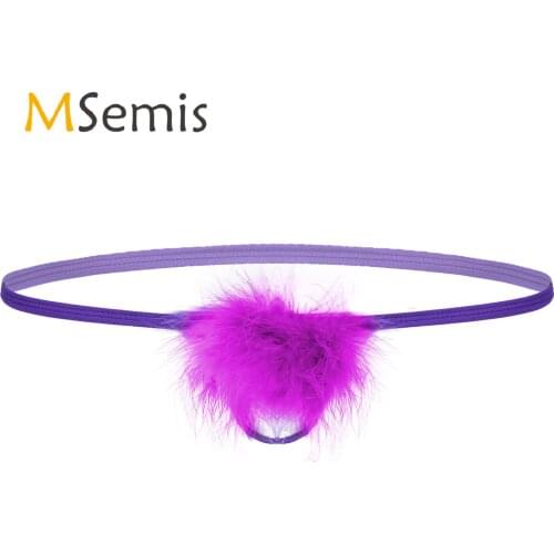 Mens Erotic Lingerie Panties Feather Decor Holes G-string Sissy Underwear Low Rise Elastic Waistband T-back Open Butt Thongs