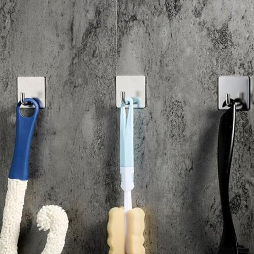 Stainless Steel Punch-free Kitchen Hooks Set Strong Adhesive Coat Hooks for Wall Metal Towel Hooks Kitchen Accessories