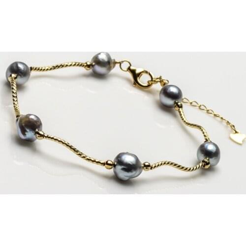 7-8mm Real Akoya Cultured Pearl Bracelet Yellow KGP Adjustable