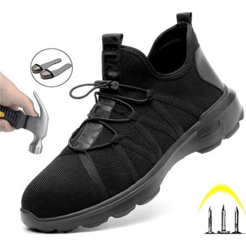 New Mesh Safety Shoes Mens Black Flying Woven Steel Toe Construction Boots Puncture-Proof Work Shoes Indestructible Boots