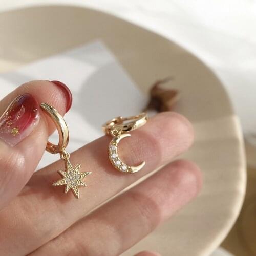 New 2021 Contracted Delicate Crystal Star Temperament Drop Earrings Female Korean Classic Style Small Earrings Fashion Jewelry