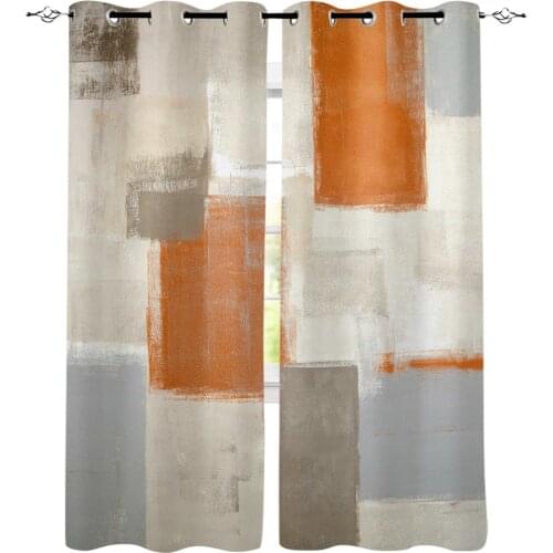 Orange Smudge Paint Wall Graffiti Window Curtains LivingRoom Kitchen Curtains for Bedroom Left and Right Biparting Open Curtains