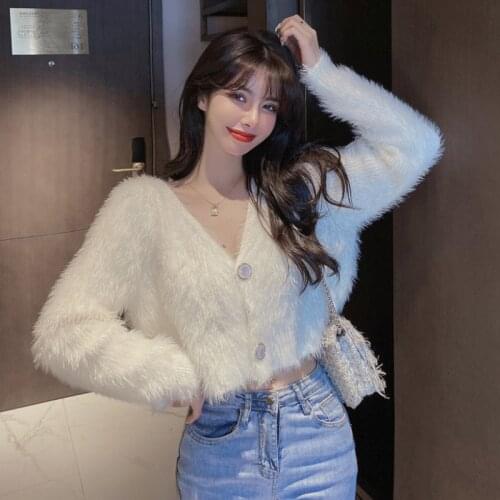 Autumn New Knit Female Cardigan 2020 Loose Streetwear Knit Sweater Coat Cute Cartoon Print V Neck knitted cardigan Women Jacket