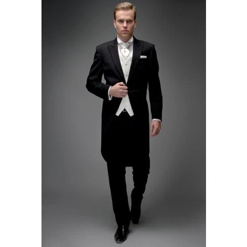 Peaked Lapel Black Swallow-Tailed Coat White Vest Tie 3Pieces(Jacket Vest Pant Tie) Fashion Terno Masculino High Quality Slim