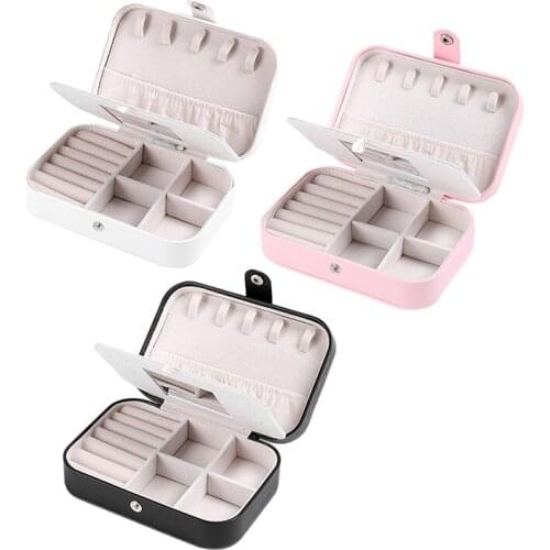 Portable Travel Jewelry Box Three Layers with Mirror Compact Jewelry Storage Box Storage Earring Ring Bag Necklace Display Box