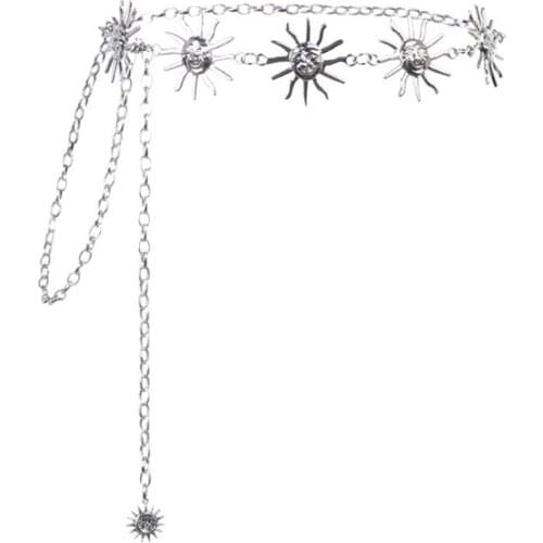 2020 Fashion Punk Moon Sun Metal Belt Women Vintage High Waist Chain Waist Belts Gothic Sliver Pendant Belts Female ремень для д