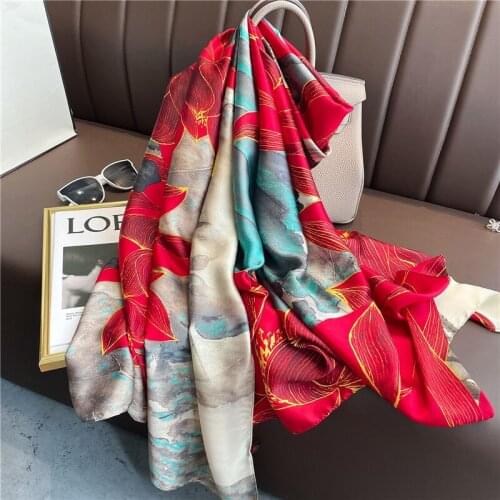 Flower Print Shawl Ladies Beach Headband Long Soft Scarves Chiffon Wrap Retro Silk Scarf Women Simulation Pashmina Bandana 2021