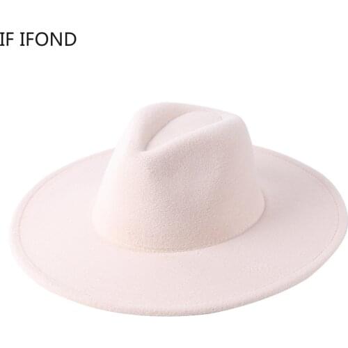 New Wide Brim Fedora Hat Women Men Wool Felt Hats Gentleman Elegant Lady Winter Jazz Church Panama Sombrero Cap