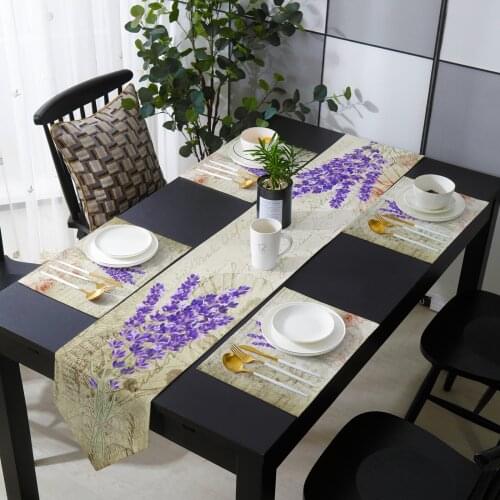 Vintage Plant Lavender Purple Flower Table Runner Placemat Set Tablecloth Dining Table Mat Home Wedding Table Decoration