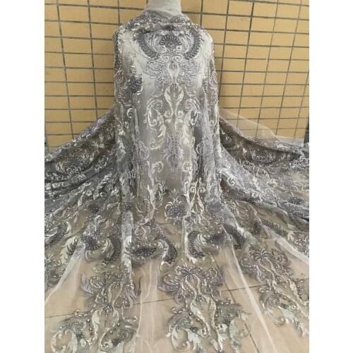 Embroidered French Net Fabric with Beads Super Quality African Tulle Lace Fabric ZH-108887 for Party Dress