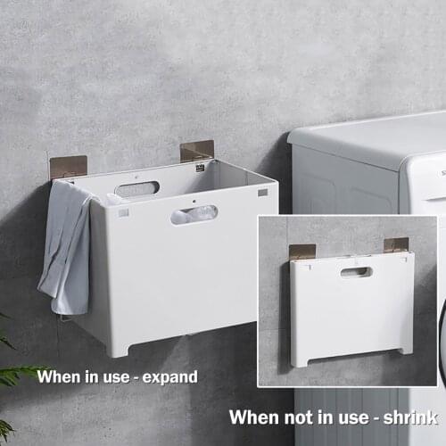 High Quality Bathroom Storage Organizer Large Punch-free Folding Storage Basket Bathroom Wall Hanging Laundry Storage Basket