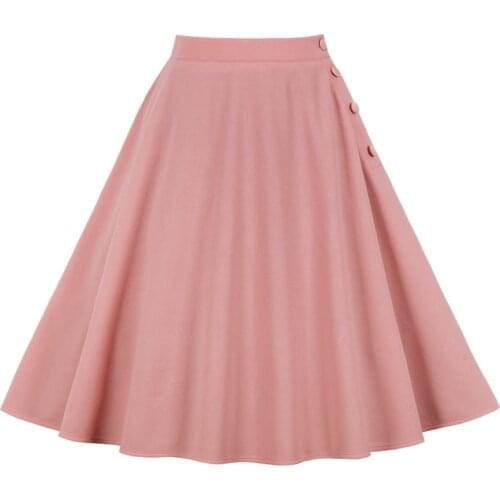 Autumn Retro Print Red Summer Skirts Womens 2021 High Waist Vintage 50s 60s Skirt Elegant A-Line Midi Women Swing Skirt