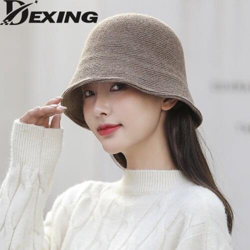 Womens autumn winter warm Bucket hat for teens Felt wool hat for girls fashion Fur Black panama cap