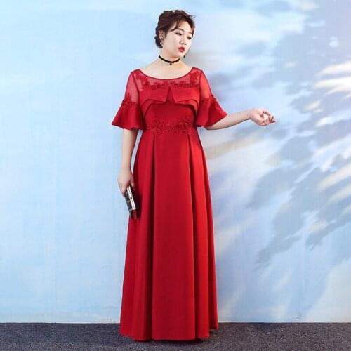 Woman Evening Dresses A-Line Half Sleeves Lace Regular Floor-Length Appliques Patter Plus Size Evening Dresses Long Luxury D032