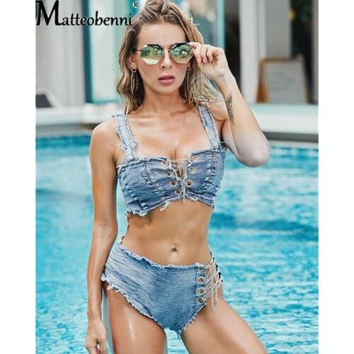 2 Piece Set Womens Fashion Sexy Shorts And Tops 2021 Summer New Denim Cotton Super Short Bikini Split Set Ladies Skinny Suit