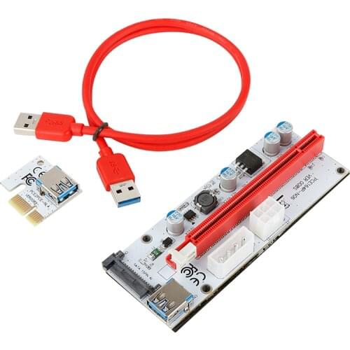 1pc Newest VER008S USB 3.0 PCI-E Riser VER 008S Express 1X 4x 8x 16x Extender Riser Adapter Card SATA 15pin To 6 Pin Power Cable