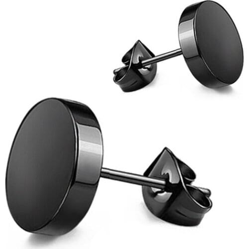 1 Pc Titanium Steel Stud Earrings Black Silver Color Round Buckle Push Back Stud Earrings Punk Cool Womens Mens Jewelry