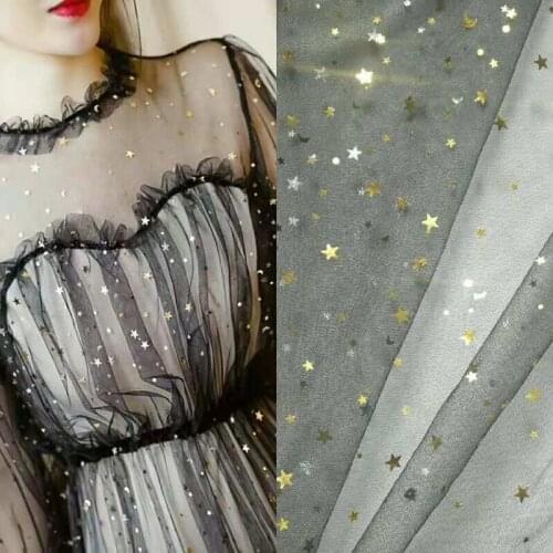 150cm wide Shiny Star Mesh Tulle Fabric Beautiful Wedding Dress Clothing Decoration Material DIY Mantilla Sewing Supplies