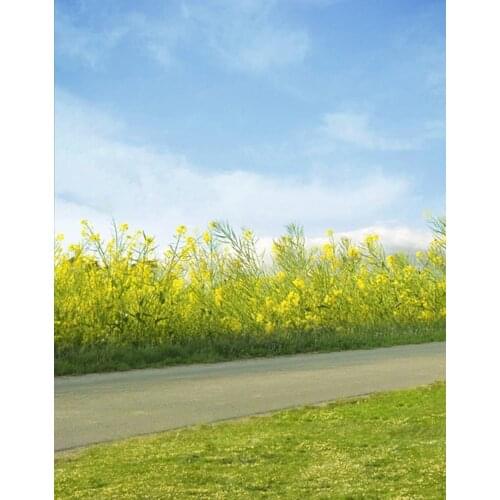 5x7ft Yellow Flowers Road Photography Backdrops Photo Props Studio Background
