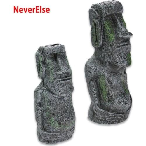 Fish Tank Aquarium Decoration Easter Island Stone Statue Resin Ornament Gnome Terrarium Reptile Tank Artificial Stone Home Decor