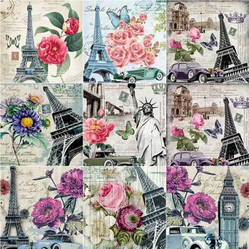 5D DIY Diamond Painting Full Square Round Drill Iron Tower Diamond Embroidery Flower Cross Stitch Crafts Manual Home Decor Gift