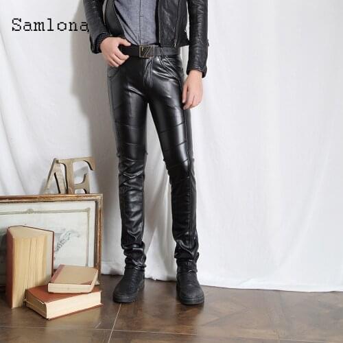 Men PU Leather Pants 2021 Spring Autumn Sexy Faux Leather Pants Big Size Male Skinny Trousers Kpop Young Slimming Bottom Pants