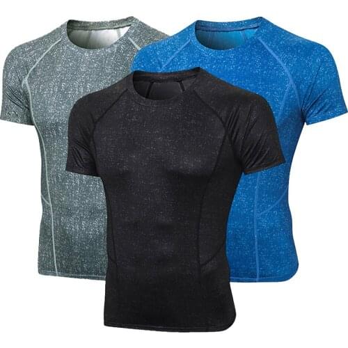 2021 New Quick Dry Compression Sport T-Shirts Mens Running Tops PRO Fitness Trainning Gym Tees Elastic Print Sportwear XXL