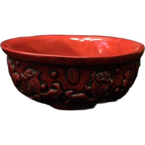 Hina old Beijing old goods Red coral carving fish pattern bowl
