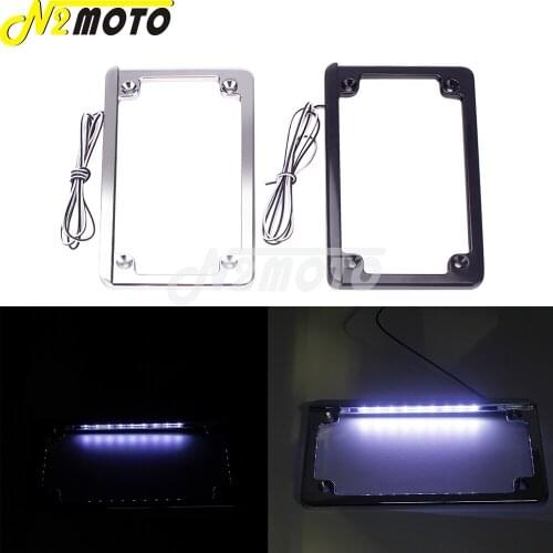 Chrome Black Motorcycles LED Light Custom Number License Plate Mounting Holder Frame Universal For Honda Suzuki Kawasaki Yamaha