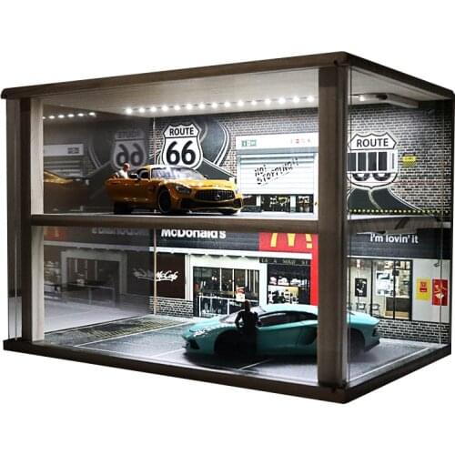 1:24 Simulation Parking Lot Garage Model Scene Acrylic Display Box Car Model Storage Decoration with Light