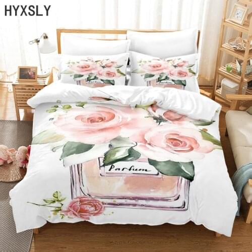 3D Digital Printing Duvet Cover Set Perfume Bottle Rose Flower Cosmatic Bedding Set 100% Microfiber Polyester Fabric Queen King