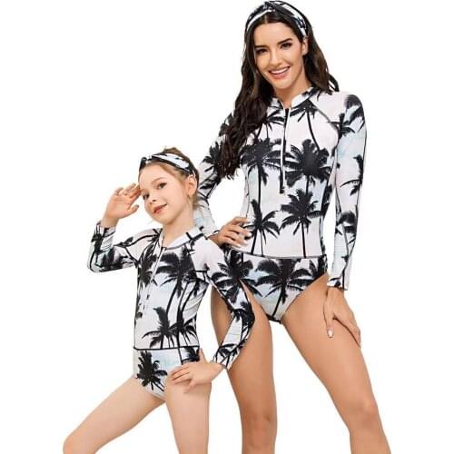 Mommy and Me Bathing Suit Female Mother and Daughter Long Sleeve Shirt Swimming Suits Belly Slimming One-piece Swimwear Girls