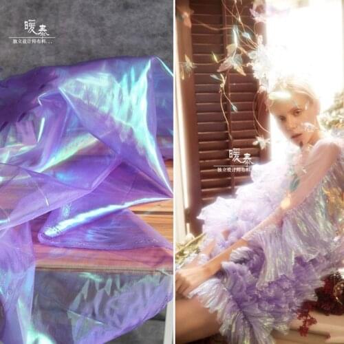 Laser Organza Tulle Fabric Fluorescent Violet Gradient Color DIY Patchwork Veil Background Decor Skirt Dress Designer Fabric