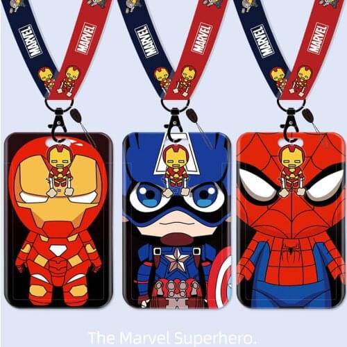 Marvel Spiderman Ironman Pvc Card Cover Student Campus Card Anime Figure Periphery Hanging Bag Lanyard Id Card Toys for Kids