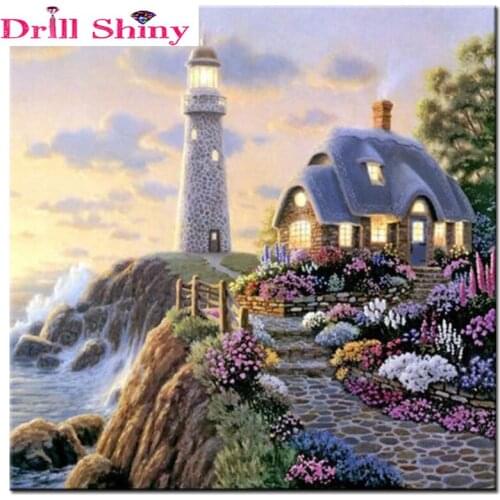 Lighthouse scenic 5d Diy diamond painting square drill rhinestone pasted cross stitch masonry rhinestone crafts Needlework