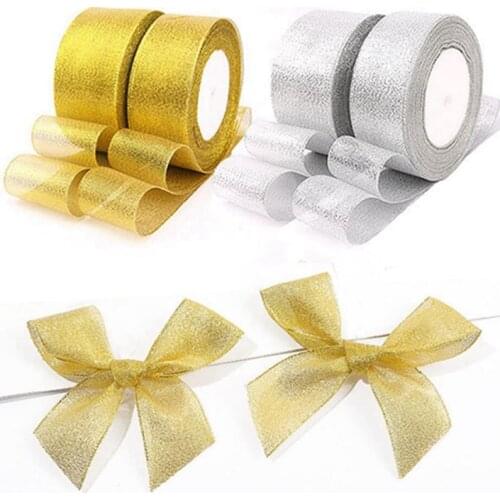 Gold silver ribbon 25 yards 22M metal shiny For wedding party Christmas decoration DIY craft cake gift bow packaging ribbon