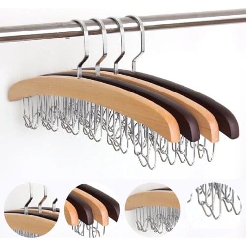 Multifunction Wooden Scarf Belt Hanger Stainless Steel Non-slip Scarves Ties Circle Ring Holder Rack Clothes Uniform Drying Rack