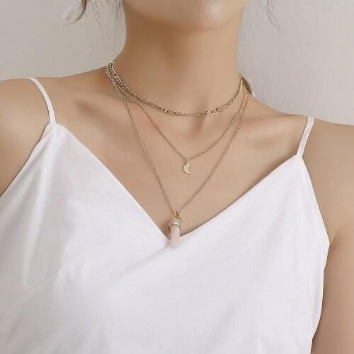 Multi-layer Trendy Geometric Moon Necklace Pendant Charm Women Creative Personality Simple Short Choker Necklace Collar Jewelry