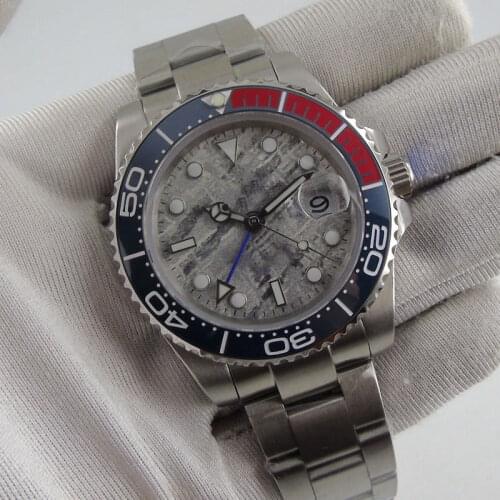 40MM Sterile Grey Dial Sapphire Glass Date Luminous Ceramic Bezel Blue GMT Automatic Movement Mens Watch