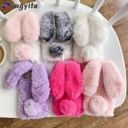 Plush Fur Rabbit Soft Case For Samsung Galaxy A03S A82 A22 A02 A02S A32 A72 A52 A12 A42 M51 M31S Warm Cover Cute Fluffy Case